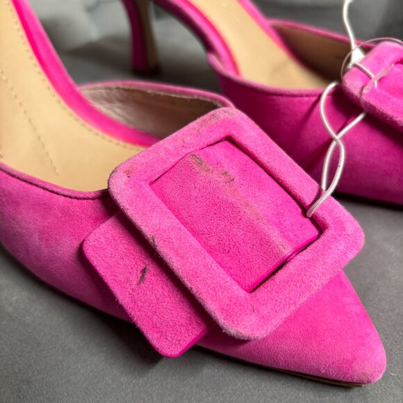 Gianni Bini Pink Suede Pointed Toe Buckle Heeled Mules – Women’s 6.5 - Picture 4 of 8